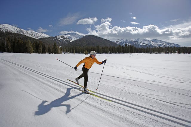 USA, Sun Valley, Idaho, mature man cross-country skiing