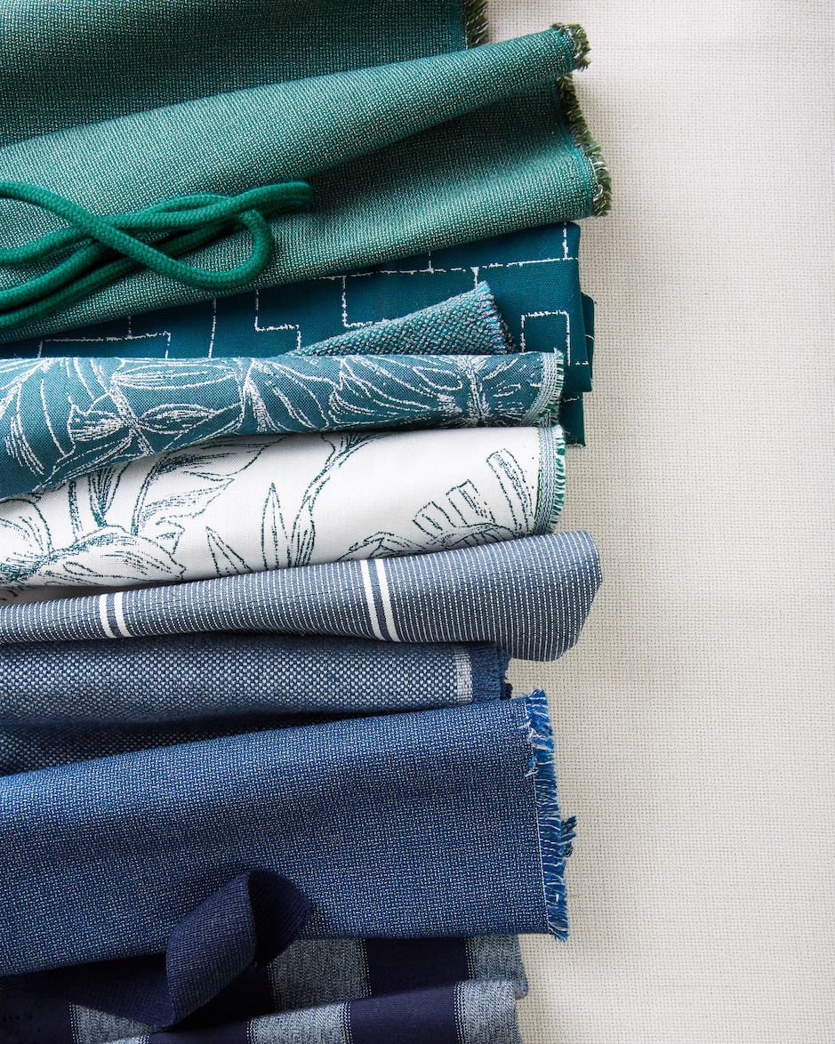blue fabrics from sunbrella's balance collection