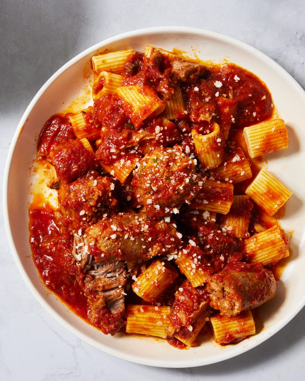 sunday sauce with meatballs pork sausage and pork ribs