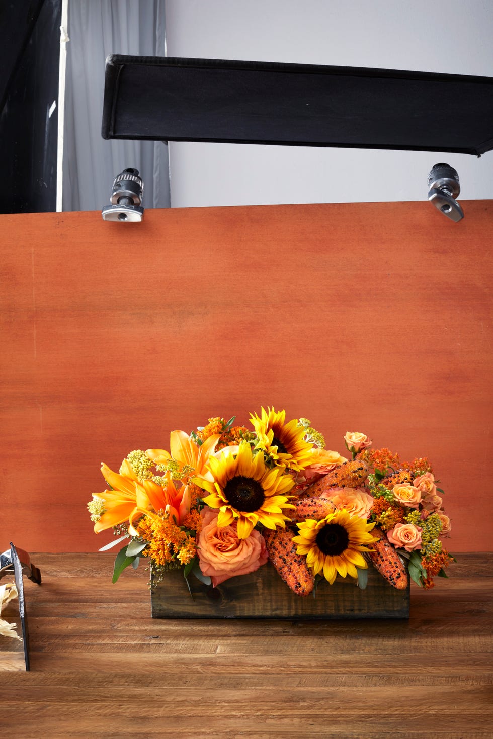 box for vintage autumn flower arrangement