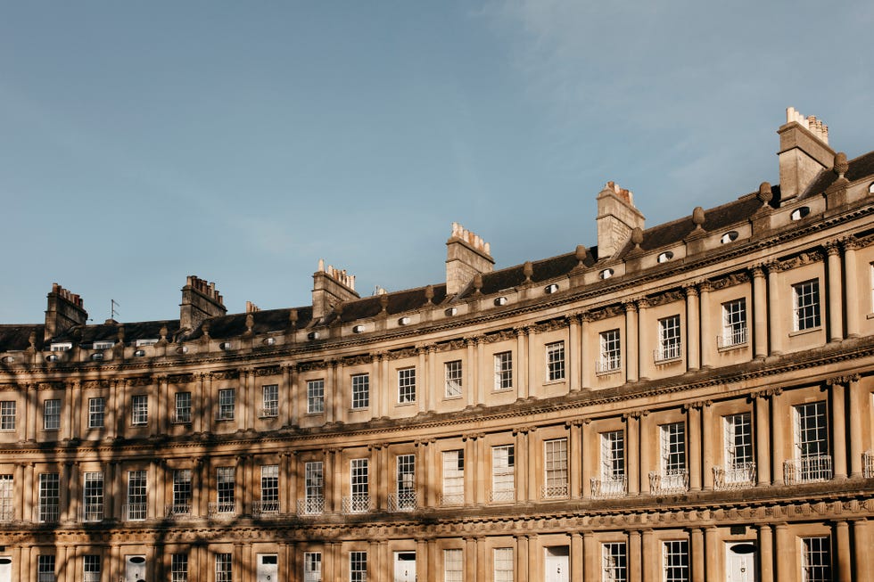 sunny curved building, bath, somerset, uk