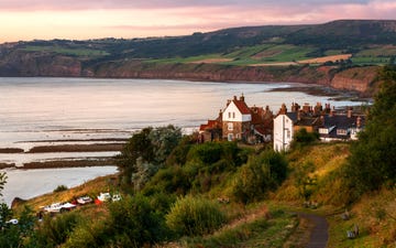 sunrise, robin hoods bay, north yorkshire, england