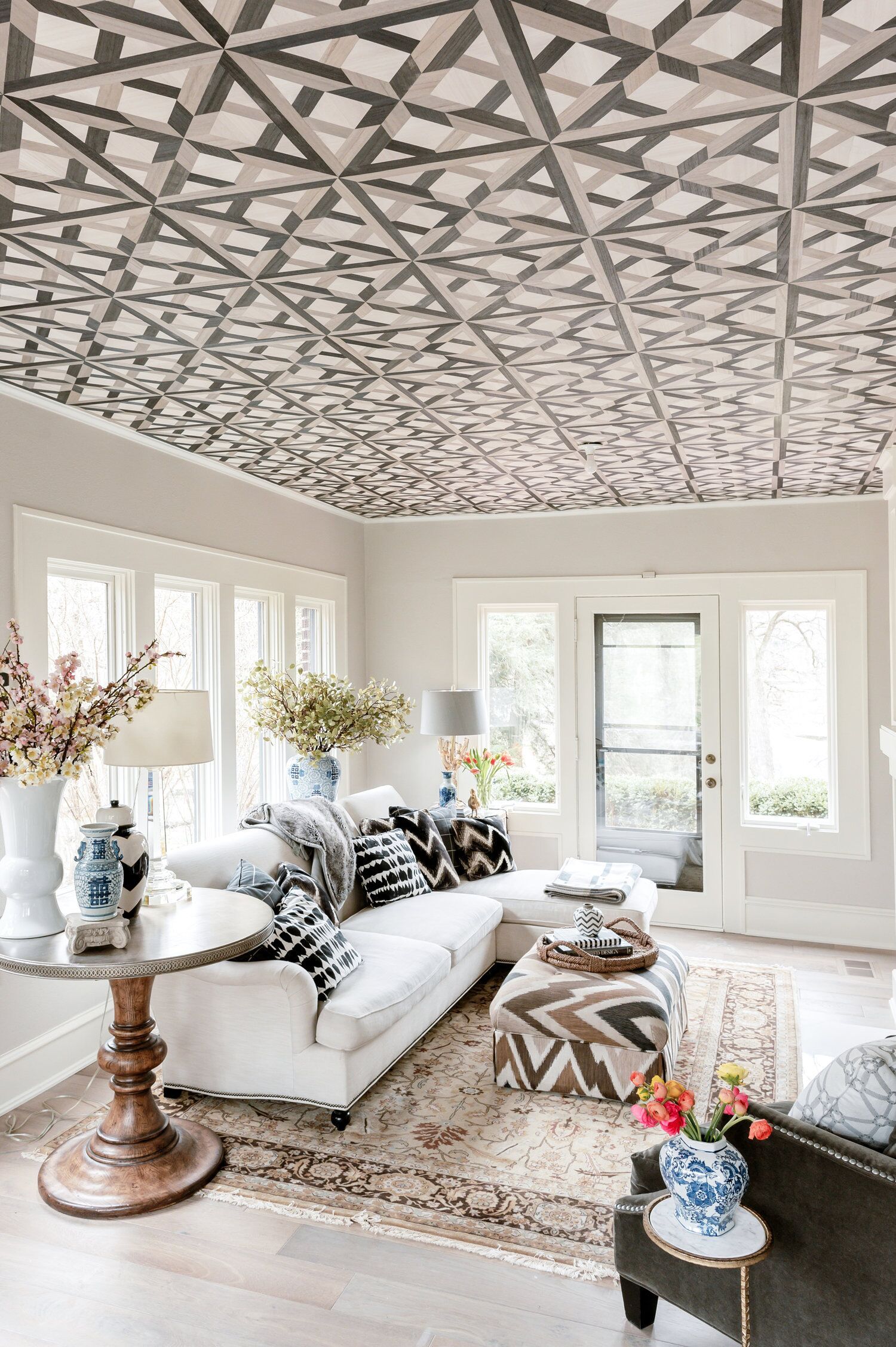 Sunroom with Wallpaper Accent Wall