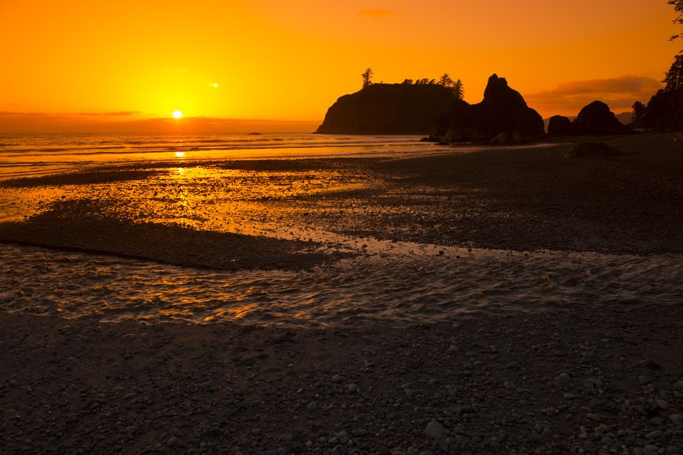 Sunset at Ruby Beach on the Olympic Peninsula in the Olympic...