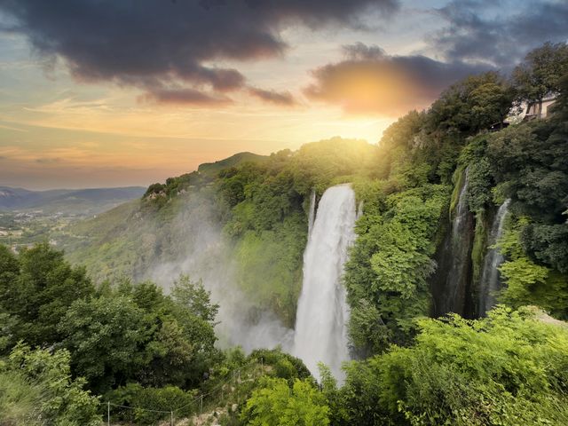 sunset over the cascata delle marmore