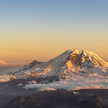 sunset view of mount baker and mount rainier