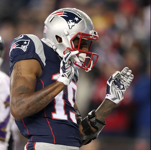 foxborough, ma   december 12 patriots malcolm mitchell dances at the end zone after his touchdown new england patriots play against the baltimore ravens at gillette stadium in foxborough, ma on dec 12, 2016 photo by jim davisthe boston globe via getty images