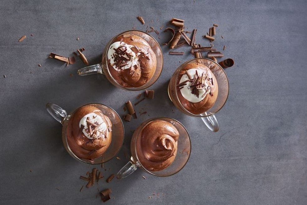 chocolate mouse in a glass with chocolate shavings on top
