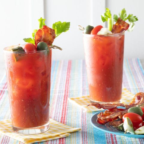 classic bloody mary with bacon garnish