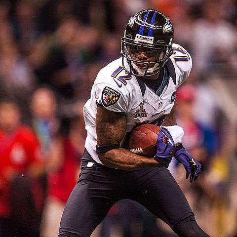 new orleans, la   february 03  jacoby jones 12 of the baltimore ravens carries the ball during super bowl xlvii against the san francisco 49ers on february 3, 2013 in new orleans, louisiana  photo by rob tringalisportschromegetty images