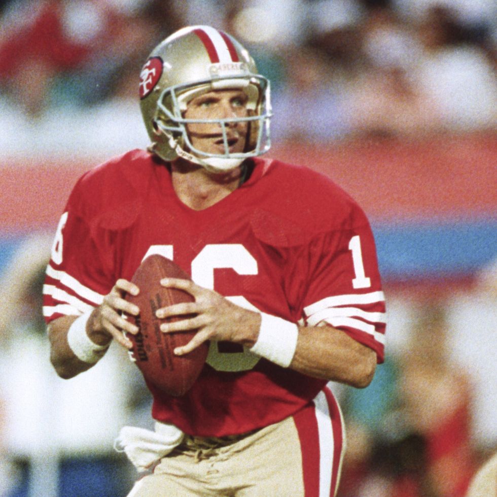 miami, fl  january 31  joe montana 16 of the san francisco 49ers drops back to pass against the cincinnati bengals during super bowl xxiii  on january 31, 1989 at joe robbie  stadium in miami, florida the 49ers  won the super bowl 20 16 photo by focus on sportgetty images