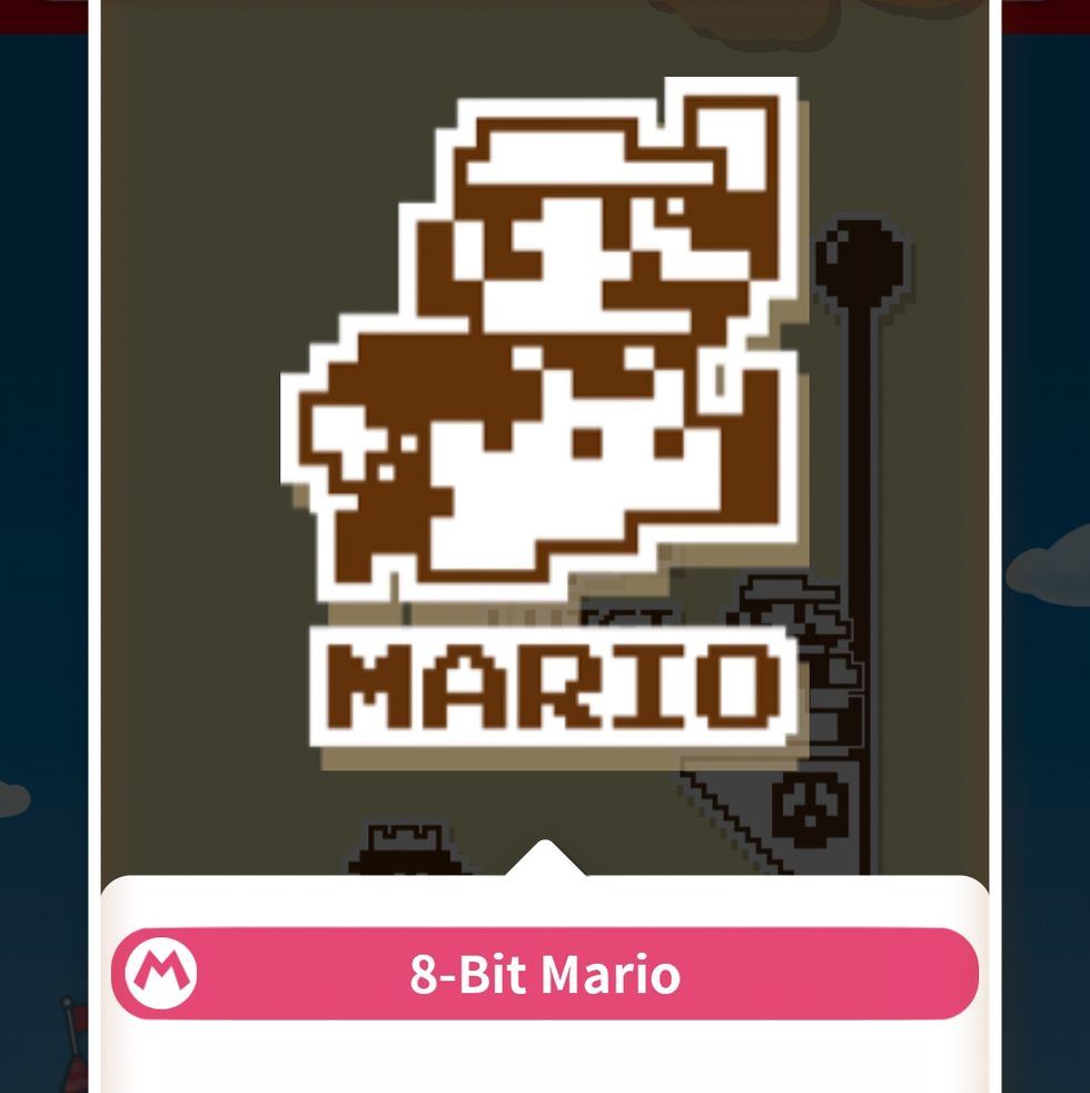 the 8 bit mario stamp you earn if you find him in super nintendo world