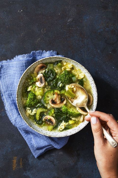 supergreen mushroom and orzo soup