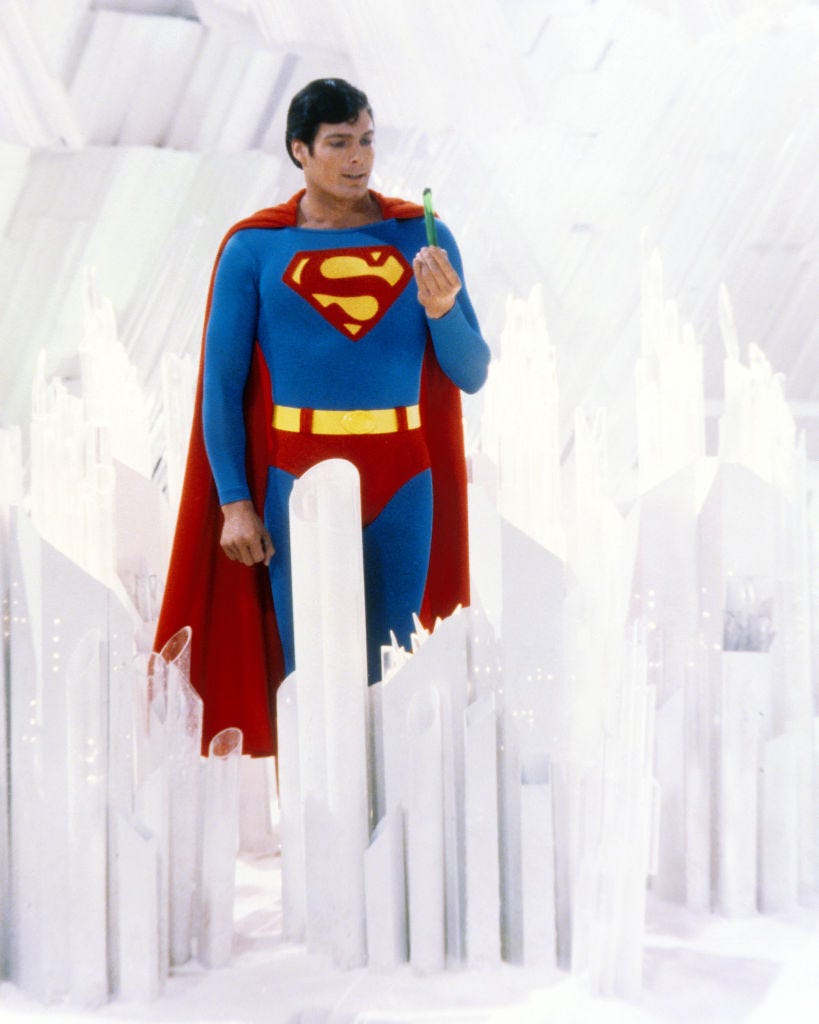 christopher reeve in costume as superman
