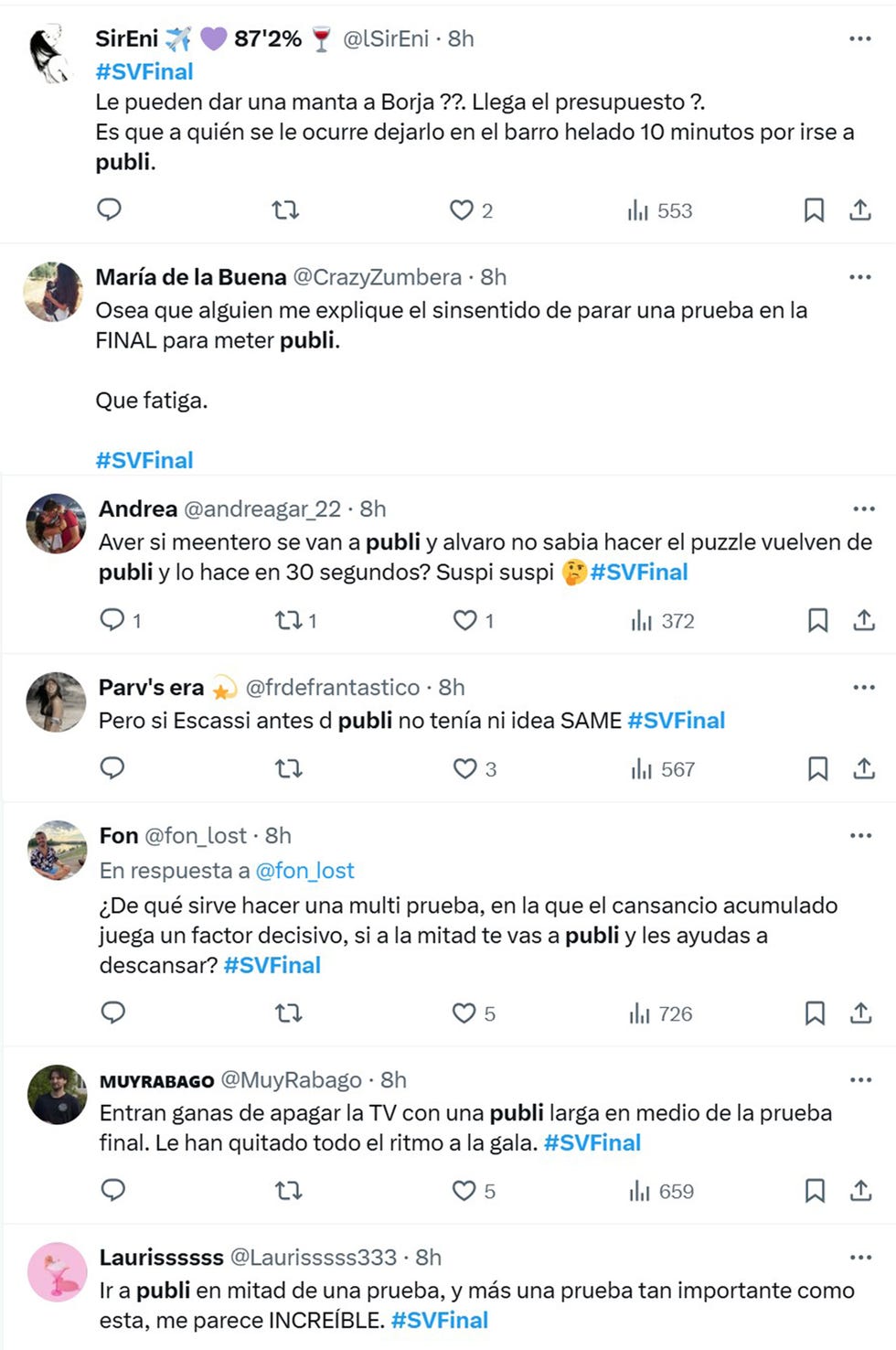 posts en x de criticas de espectadores por un corte publicitario en la final de 'supervivientes 2025'