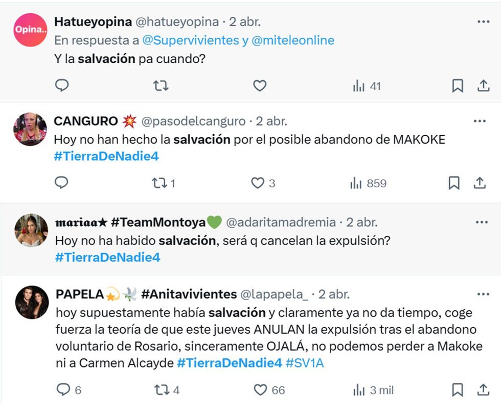 tuits sobre la anulacion de la salvacion de 'supervivientes'