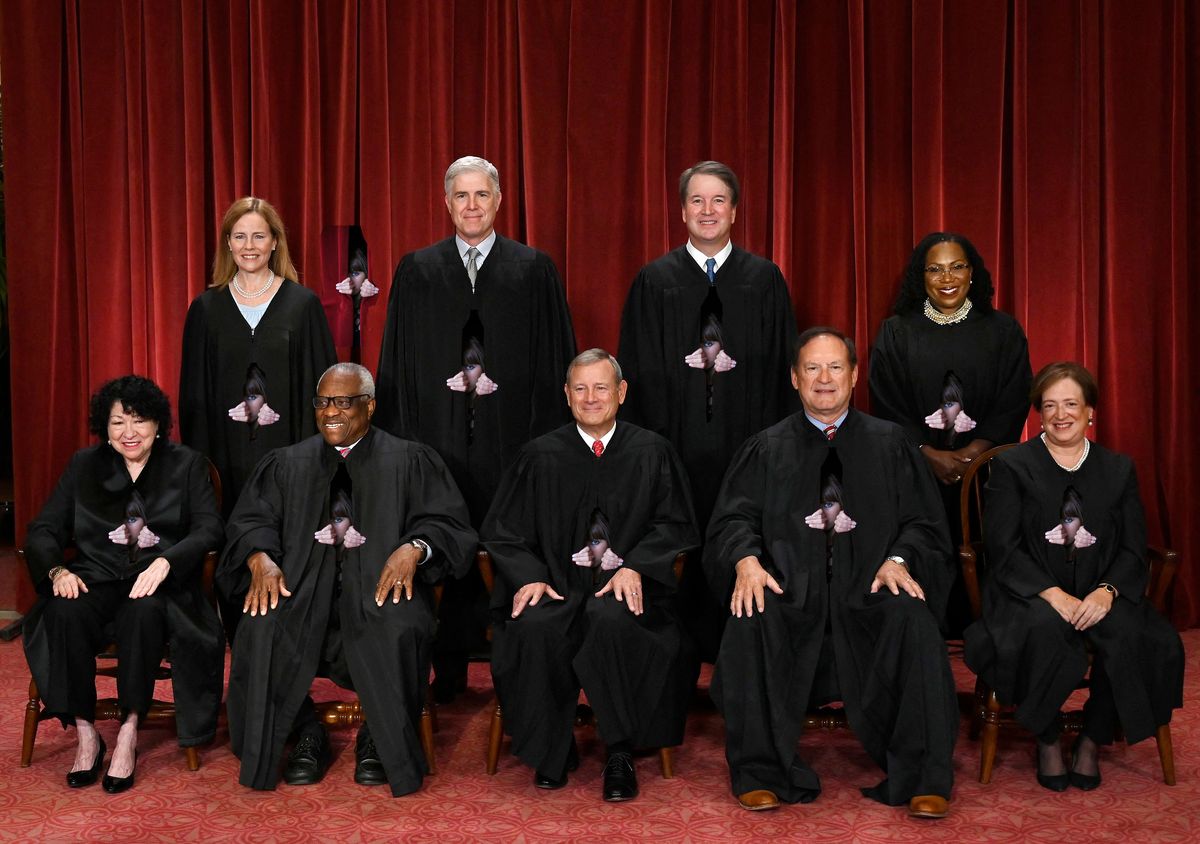 justices of the us supreme court pose for their official photo at the supreme court in washington, dc on october 7, 2022 seated from left associate justice sonia sotomayor, associate justice clarence thomas, chief justice john roberts, associate justice samuel alito and associate justice elena kagan, standing behind from left associate justice amy coney barrett, associate justice neil gorsuch, associate justice brett kavanaugh and associate justice ketanji brown jackson photo by olivier douliery afp photo by olivier doulieryafp via getty images