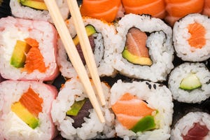 Sushi mix Uramaki Hosomaki from top