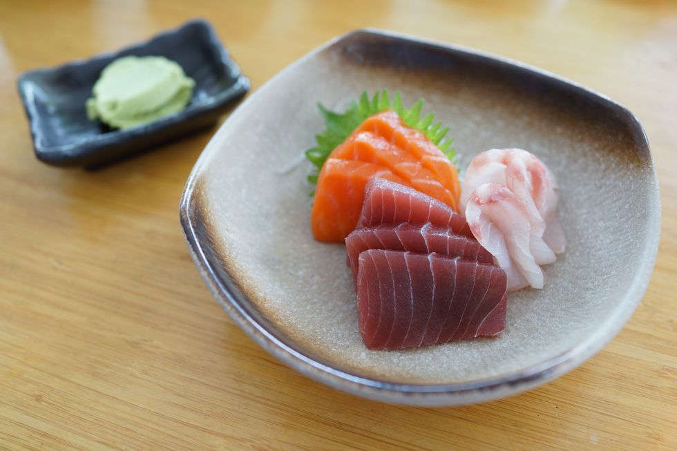 raw fish sashimi  with wasabi