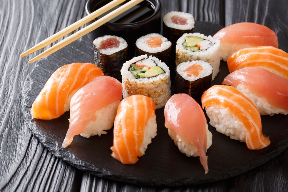 set of sushi and rolls