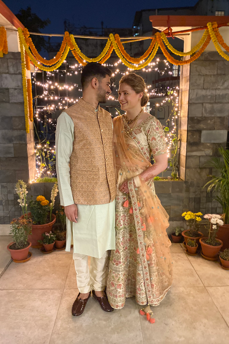 a bride and groom at their wedding sangeet