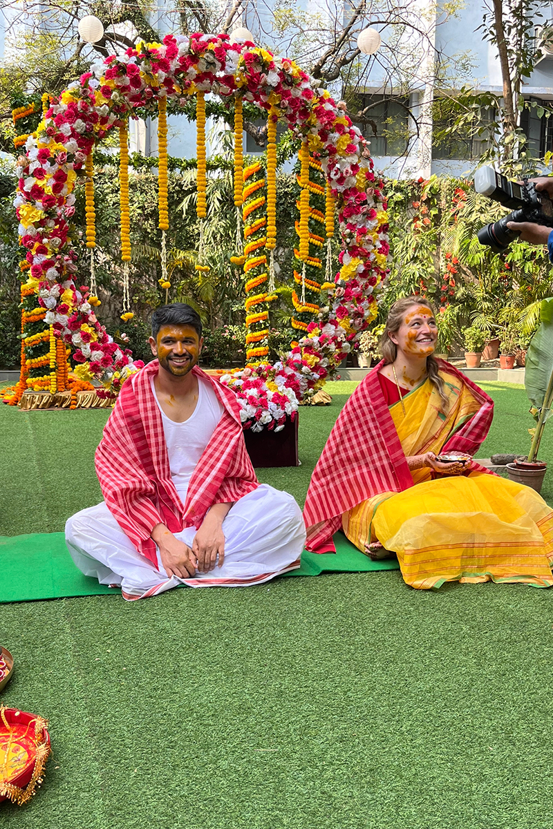 the bride and groom at their gaye holud