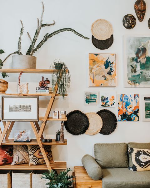 couch, artisan goods, wall art, pillows