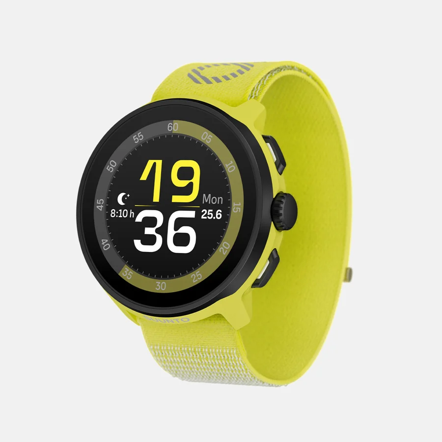 digital sports watch with a vibrant yellow band and black face