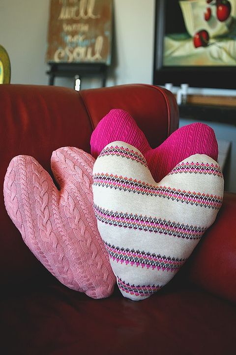 sweater heart pillows
