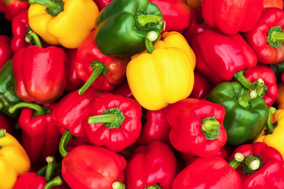 sweet pepper. Colorful sweet bell peppers, natural background. fresh capsicum. Cooking vegetable salad. Colorful green , red and yellow peppers paprika