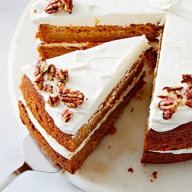 sweet potato cake with marshmallow fluff frosting and pecans