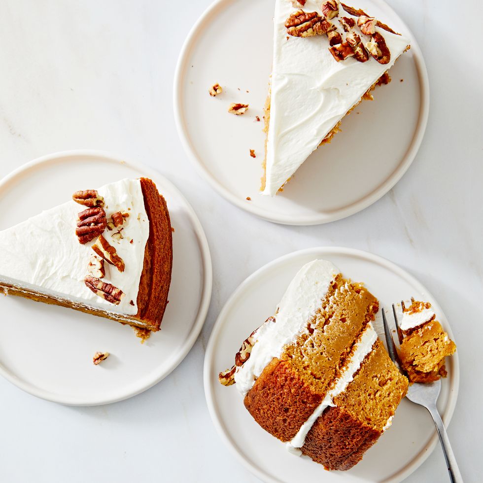 sweet potato cake with marshmallow fluff frosting and pecans