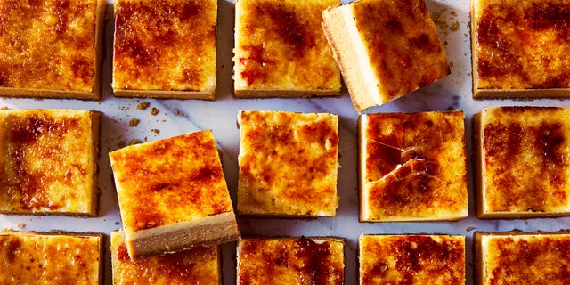 sweet potato bars with a torched sugar topping