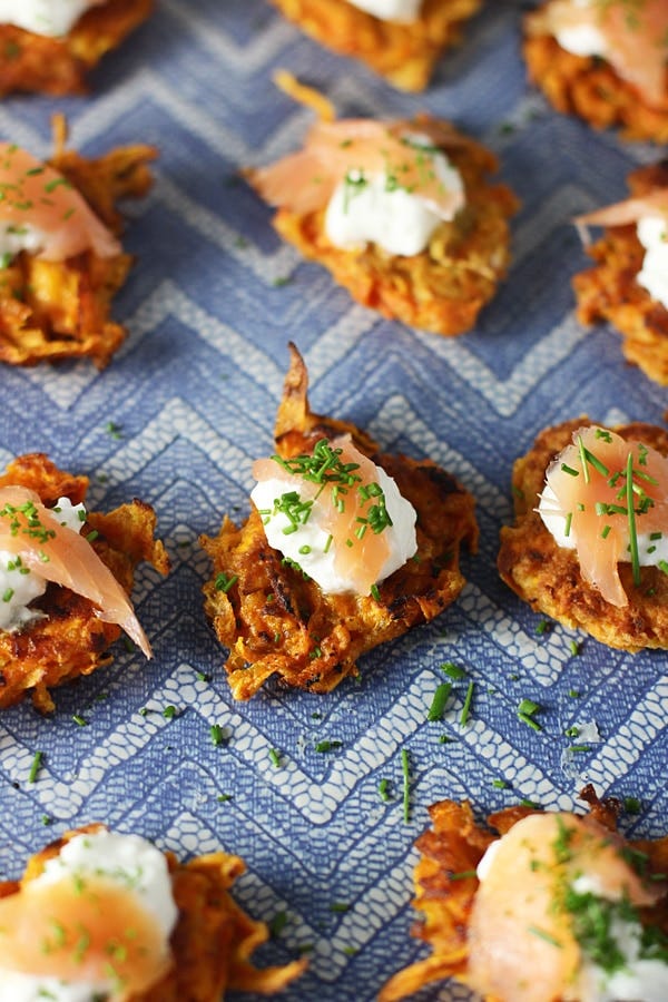 sweet potato latkes with greek yogurt and smoked salmon - latke recipes