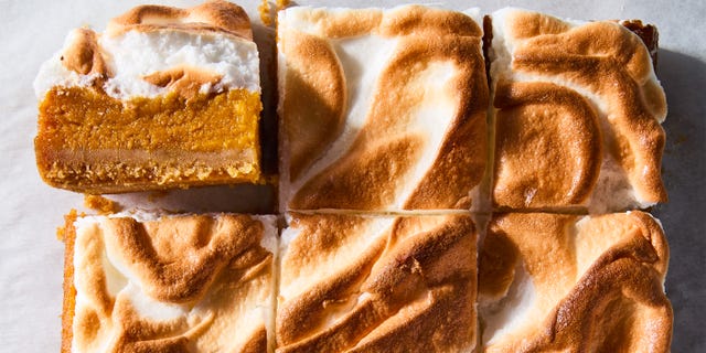 sweet potato bars topped with torched marshmallow