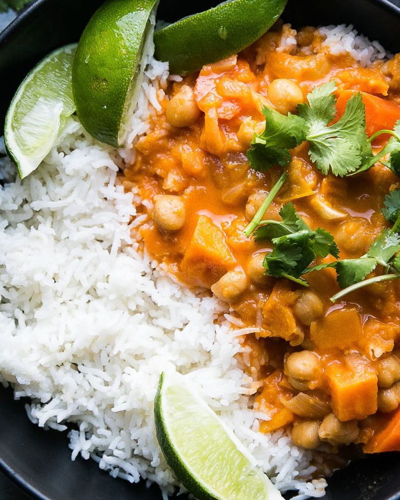 sweet potato recipes instant pot sweet potato curry with rice and lime wedge
