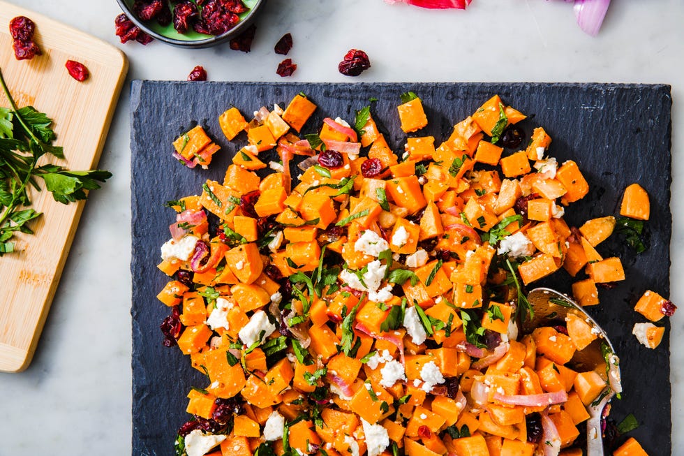 sweet potato salad with cranberries and feta