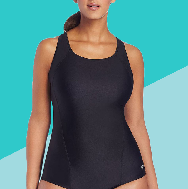 A modest black swimsuit with great support and coverage Chlorine Resistant  too