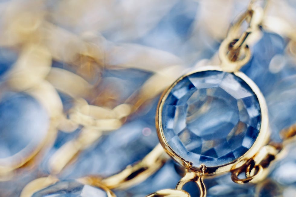 swiss blue topaz necklace, close up