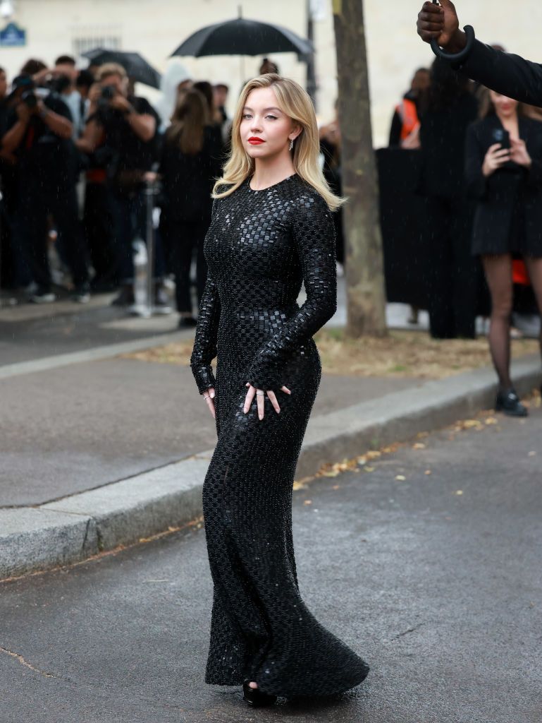 Sydney Sweeney wears black sparkle gown to Armani Prive show