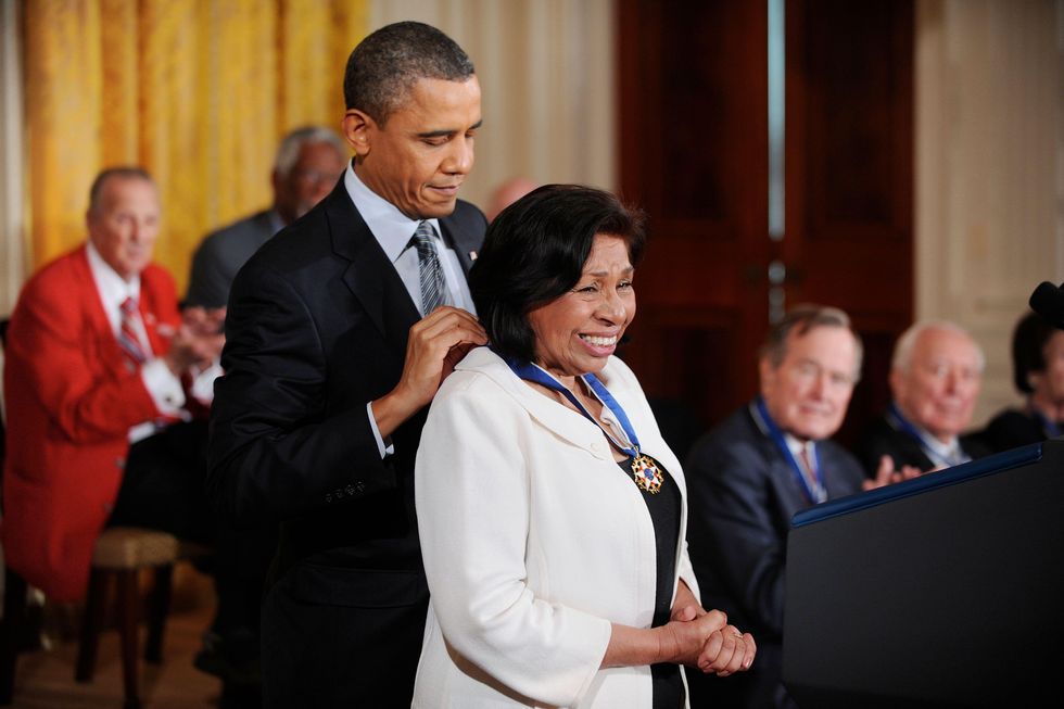 us president barack obama honors sylvia mendez the 2010 medal of freedom in a ceremony of the east room february 15, 2011 at the white house in washington, dc photo by olivier doulieryabacapresscom
