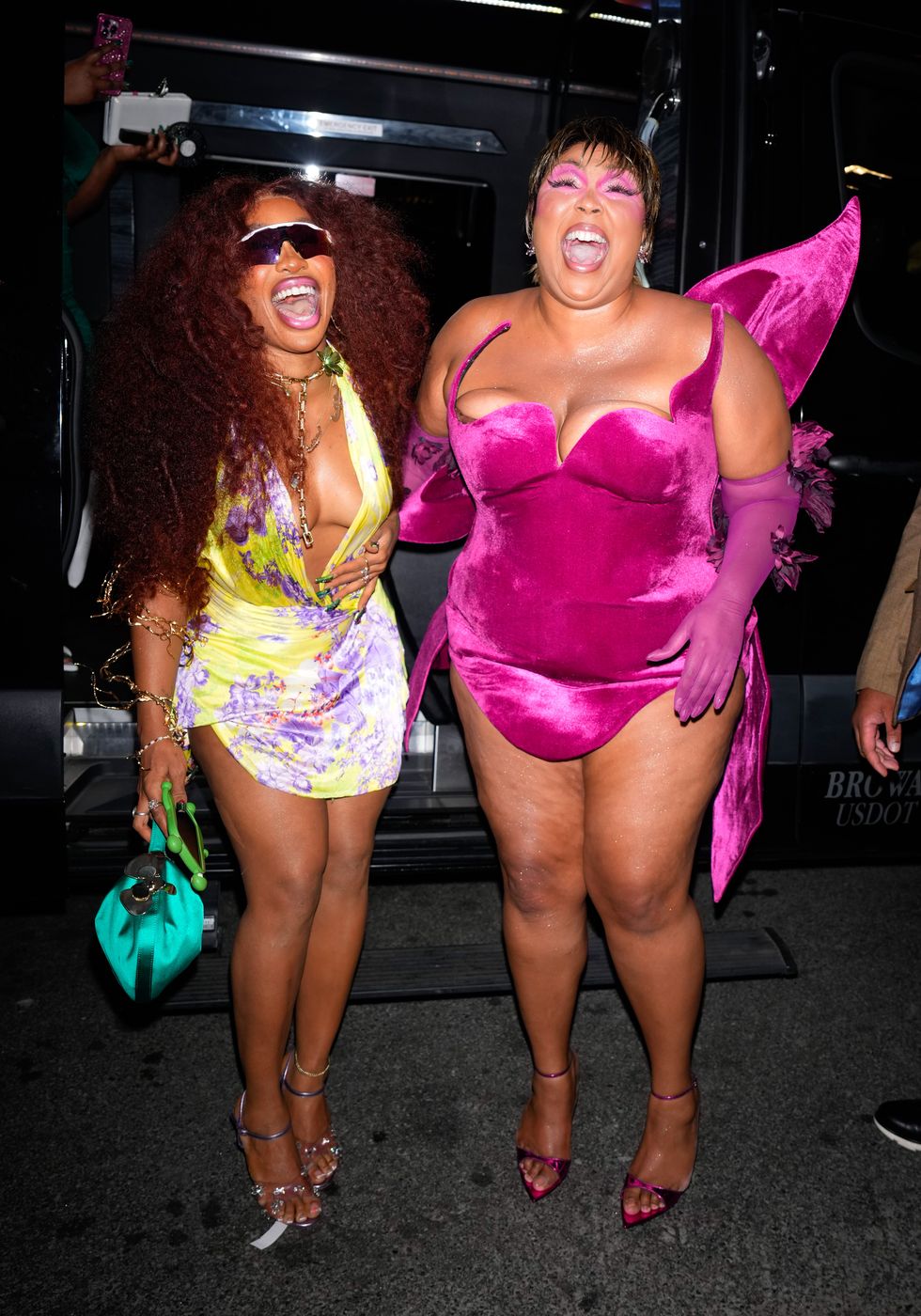 new york, new york may 06 sza and lizzo are seen at a met gala afterparty on may 06, 2024 in new york city photo by gothamgc images