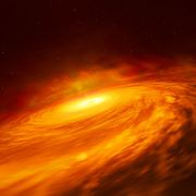 artist’s impression of the peculiar thin disc of material circling a supermassive black hole at the heart of the spiral galaxy ngc 3147, located 130 million light years away