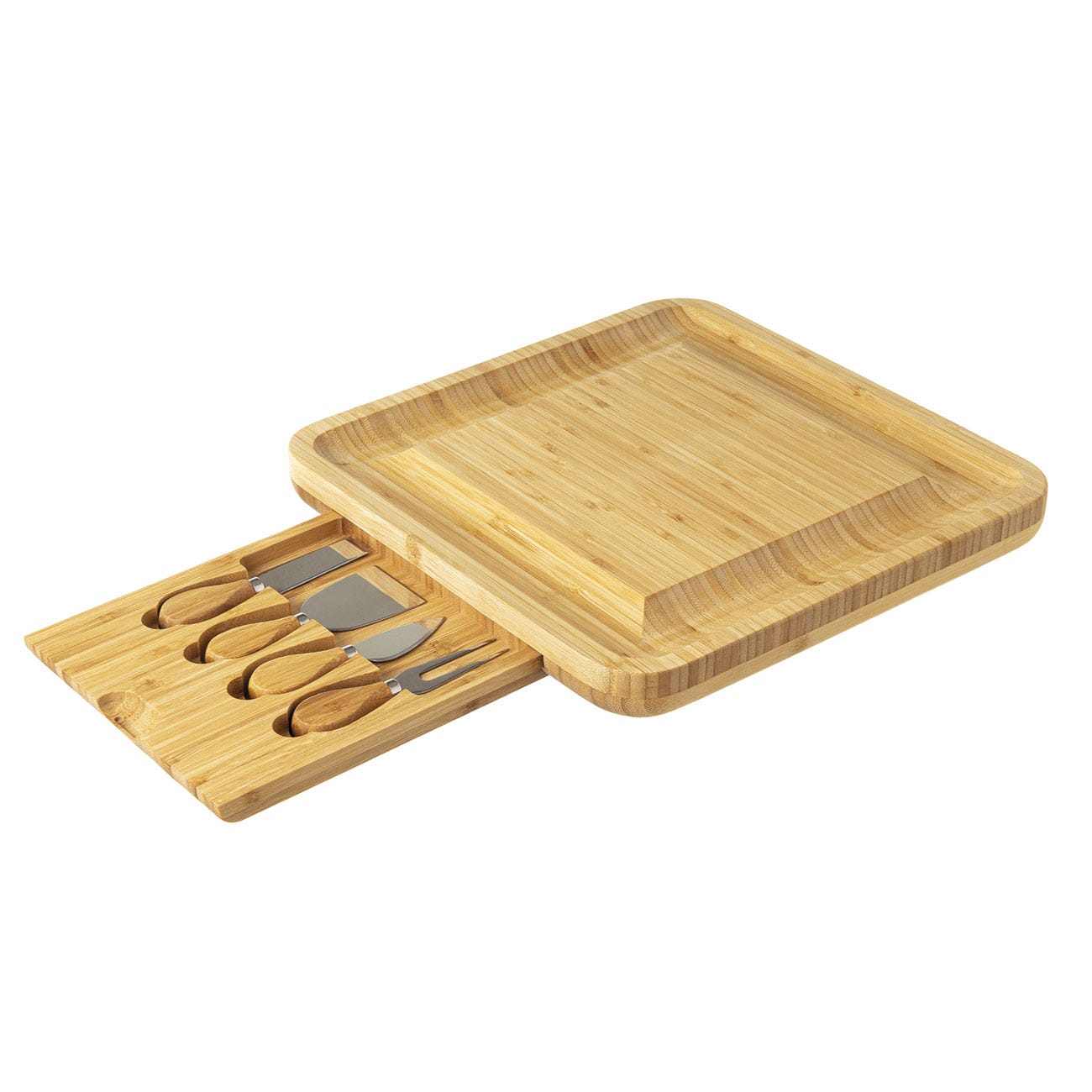 tabla de queso de madera  de bambú con 4 accesorios