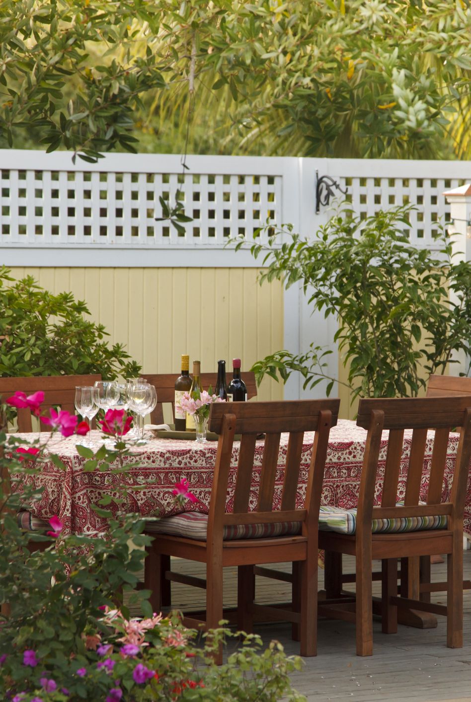 table set for garden party in backyard