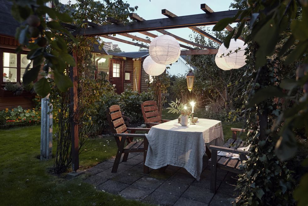 table set in garden