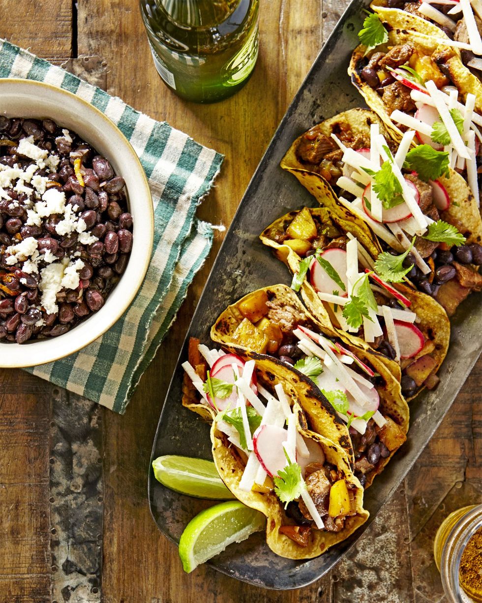 beefandpineapple tacos with mojo beans
