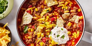 taco soup with sour cream and chips