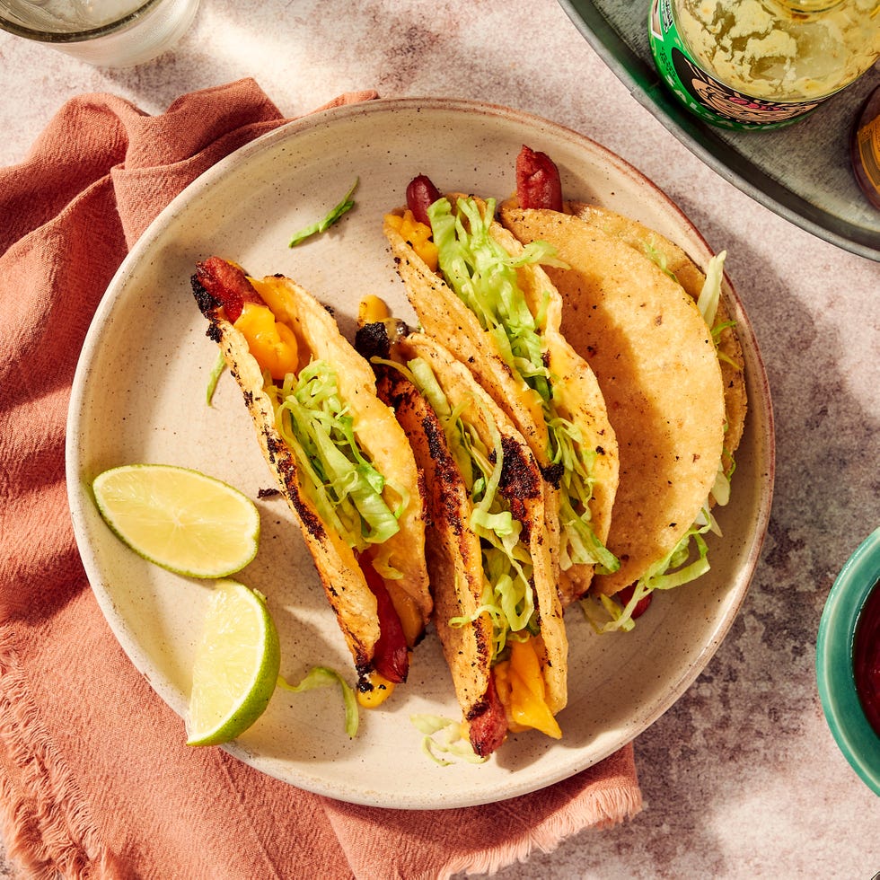corn tortillas filled with hot dogs and cheese