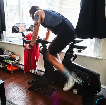 a person working out on a stationary bike